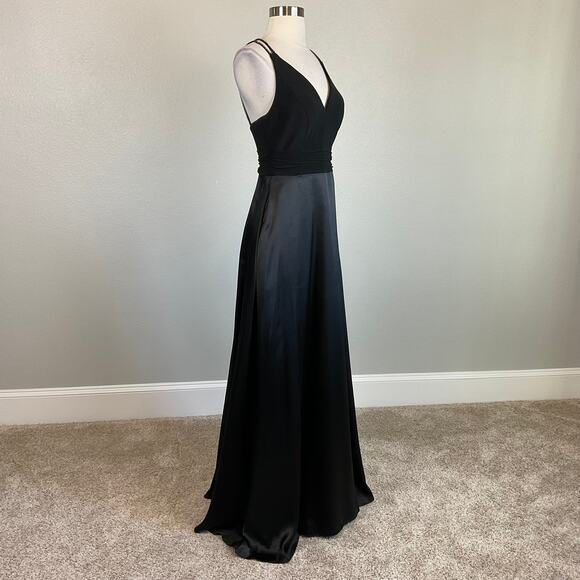 Alex Evenings Satin Beaded Strap Long A-Line Evening Gown Black Size 6 Dress - Picture 3 of 10